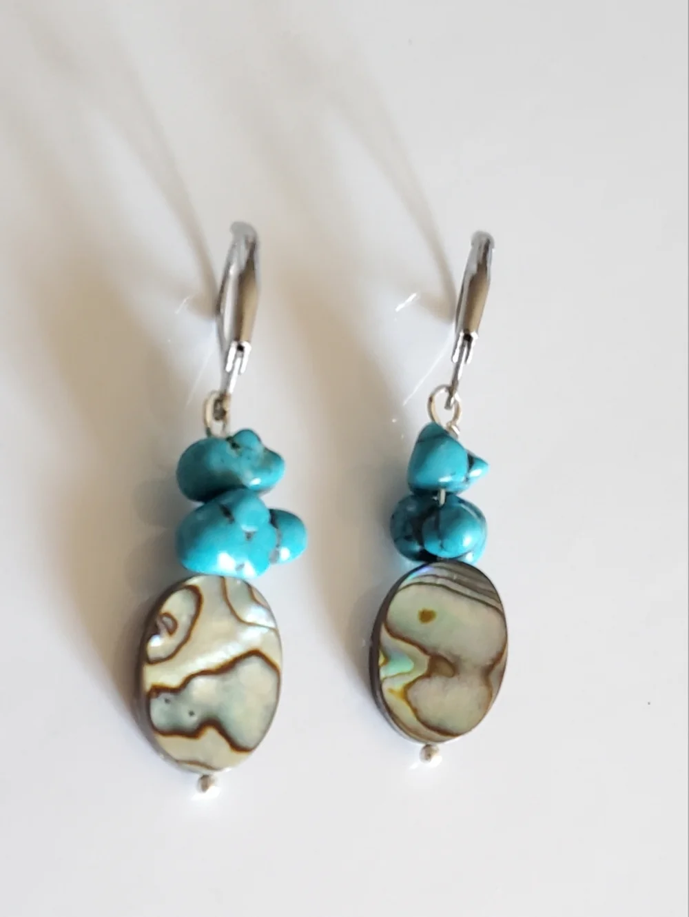 Turquoise and Abalone Drop Earrings - Picture 3 of 7